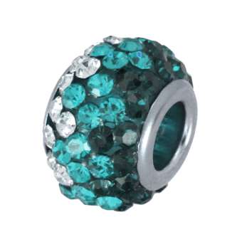 Großlochperle mit ca. 100 Strass-Steinen, 13X9mm, türkis safir-türkis-weiß