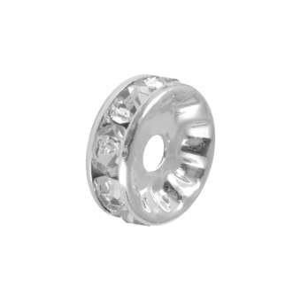 Spacer mit Strass, 10 mm, rund, transparent (silberfarben) 